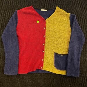 Vintage Margaret Winters New York Colorblock Cardigan Sweater S Blue Red Yellow